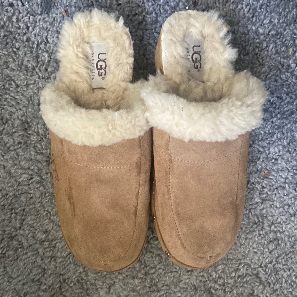 UGG Australia leather/suede studded sheepskin wedge wooden heel clogs